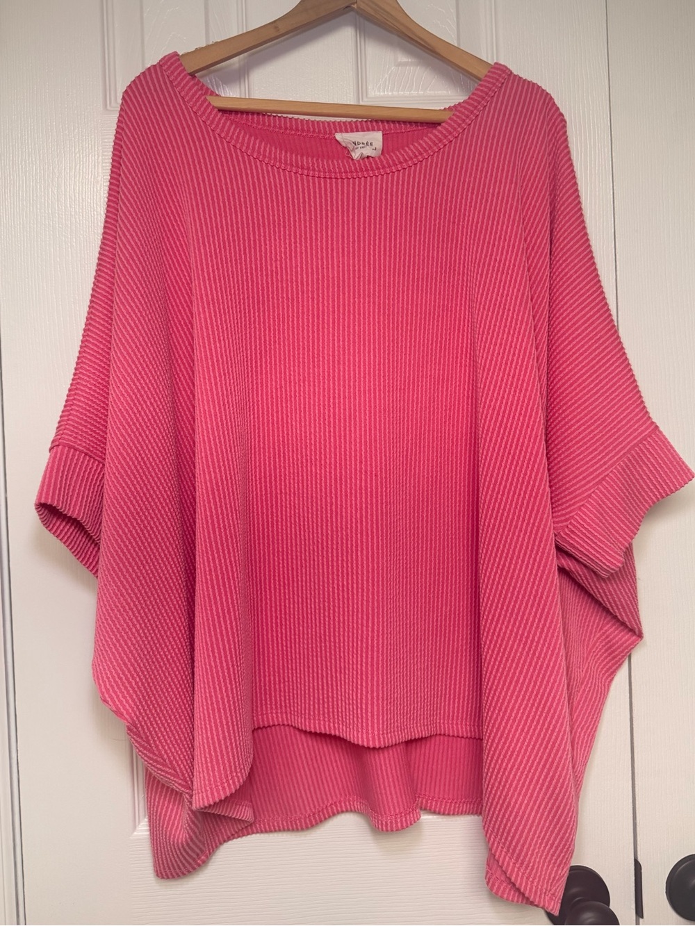 Andrée by Unit Pink Ribbed Dolman Top Oversized Slouchy Poncho Tunic M/L